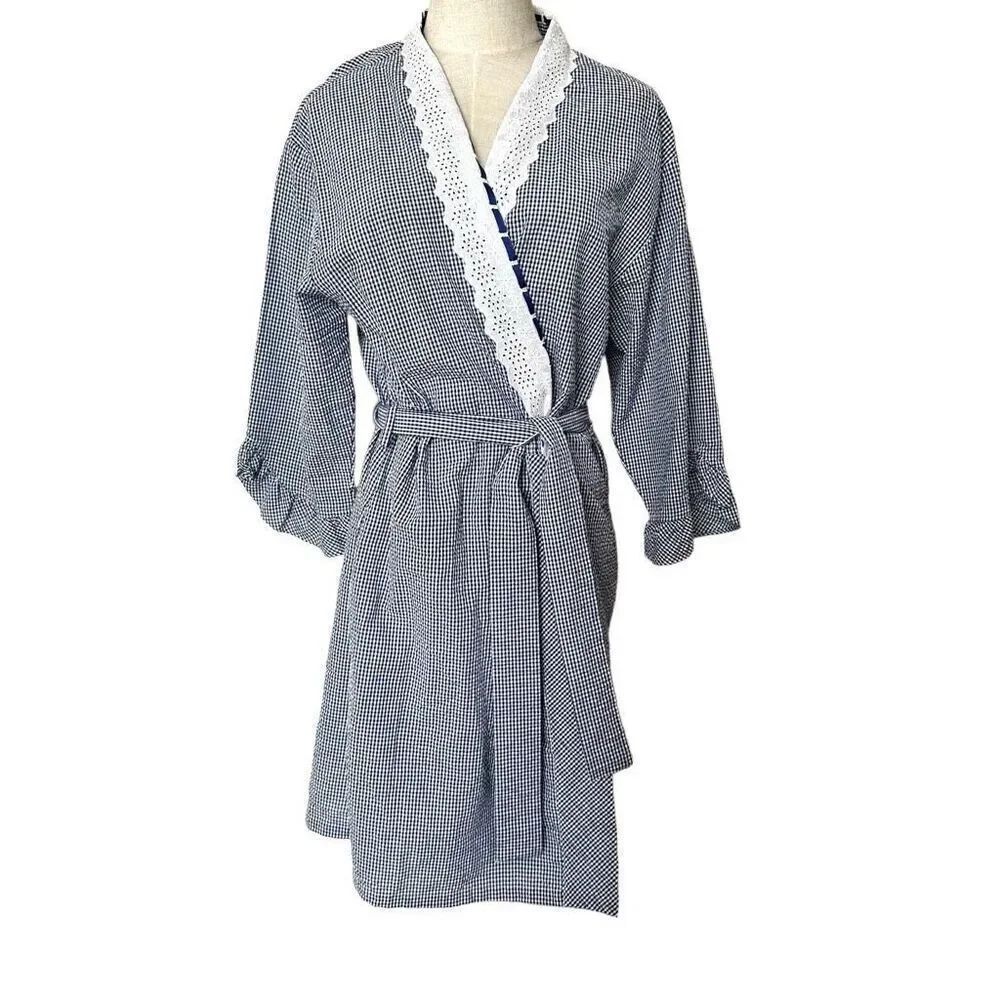 Eileen west blue gingham checkered robe